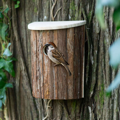 Bird House Nesting Box 3.2cm Hole Rustic Wooden Garden Bird Box Hinged Lid 24cm - Image 3