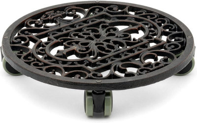 Plant Pot Trolley Cast Iron Caddy with Wheels Heavy Duty Round Display Stand UK - Image 2
