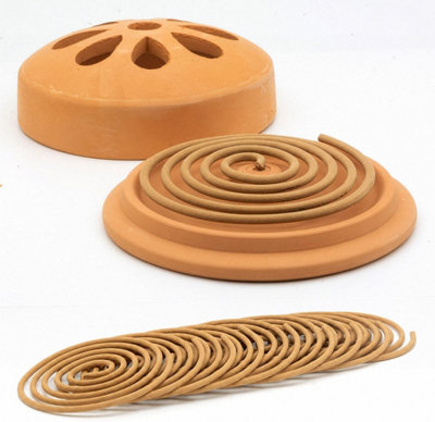 B&Q -  Terracotta Citronella Incense Coil Holder With 10 Coils Garden Outdoor Insect Mosquito Fly Repellent Burner