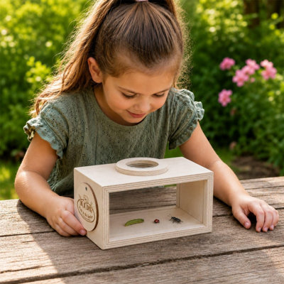 B&Q -  Bug Viewer Kids Toy Insect Studying Box Magnifier Children Educational Nature Observation Wooden Container Catch & Release