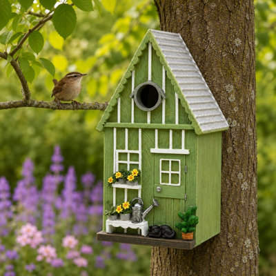 B&Q -  Wooden Bird Nesting Box House Hanging Green Garden Shed