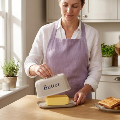 Ckb Ltd Enamel Butter Dish Traditional Vintage Country Style Butter Storage Container Farmhouse Kitchen Accessory Truffle from B&Q