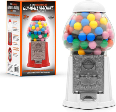 Ckb Ltd Small Gumball Machine Retro Sweet Dispenser Piggy Bank Money Box Coin Operated Saver H23Cm Size 23 X 12.5 X 11.5Cm (White) from B&Q