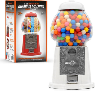 CKB Ltd Large Gumball Machine Retro Sweet Dispenser Storage Piggy Bank Money Box Coin Operated Saver H28Cm Size 28 X 15.3 X 16.5Cm (White) from B&Q