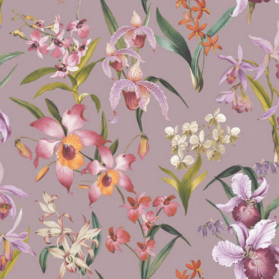 Maya Floral Wallpaper Lilac Rasch 283661 from B&Q