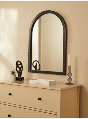 Biznest Arched Top Wall Mount Mirror Ribbed Frame Black Wooden Frame Rustic Effect Mdf Back Modern Home Decorative Accent 70X50 Cm from B&Q