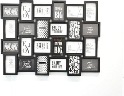 Biznest 24 Picture Multi Aperture Zig Zag Style Photo Frame For 24 Photos Holds 6X4 Home DecorLiving & Bed Room Black  Design 85.8X57 Cm from B&Q