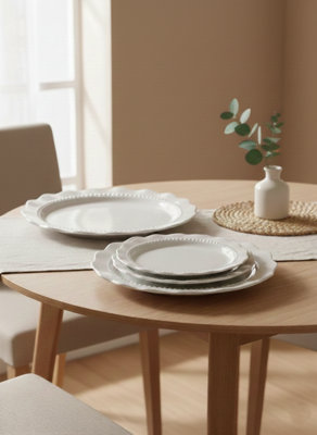 Biznest Set Of 8 Small+Large  Scallop Edge Side/dinner Plate Zig Zag Border Special Occasion Smooth White Microwavedishwasher Safe from B&Q