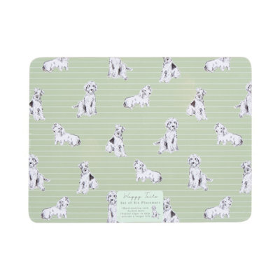 Biznest Set Of 12 Waggy Tails Dog Coaster/placemat Sage Green Cork Back White Stripes Protect Dining Tale Surface Setting 29X21 Cm from B&Q