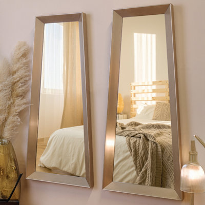B&Q -  Set Of 2 Asymmetric Sleek Metallic Finish Frame Mirror Wall Mounted Champagne Gift Idea Irregular Edge Home Deco 98X41X6Cm
