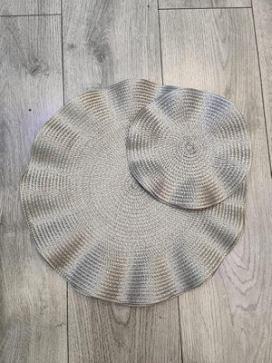 Biznest 8Pcs Set Round Wavy Rattan 4X Placemats 4X Coasters Dining Table Grey 38Cm from B&Q