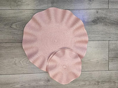 Biznest 8Pcs Set Round Wavy Rattan 4X Placemats 4X Coasters Dining Table Pink 38Cm from B&Q