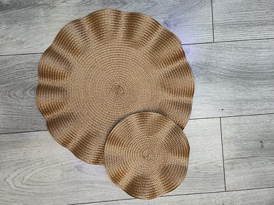 Biznest 8Pcs Set Round Wavy Rattan 4X Placemats 4X Coasters Dining Table Brown 38Cm from B&Q