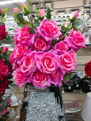 Biznest 5Pc Artificial Pink Rose Flower Bunch Faux Stem Branch (5 Heads) Green Leaves For Wedding Centerpieces Floral Arrangement