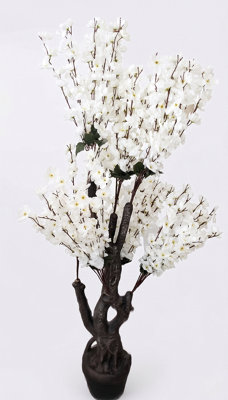 Biznest White Artificial Cherry Blossom Tree Indoor Potted Base Realistic Faux Plant Indoor Home Décor Display Spring Flower 120Cm from B&Q