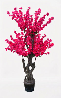 Biznest Dark Pink Artificial Cherry Blossom Tree Indoor Potted Base Realistic Faux Plant Indoor Home Decor Spring Flower 120Cm from B&Q