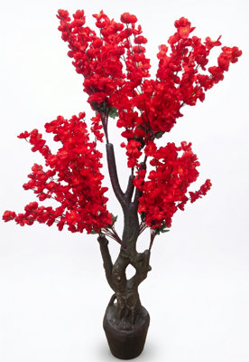 Biznest Artificial Red Cherry Blossom Tree Indoor Potted Base Realistic Faux Plant Indoor Home Decor Display Spring Flower 120Cm from B&Q