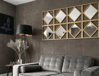 B&Q -  Pack Of 3 Square Diamond Shape Frame Gold Wall Art Mirror Stylish Antique Design Home Décor Geometric Pattern 40X40Cm (3)