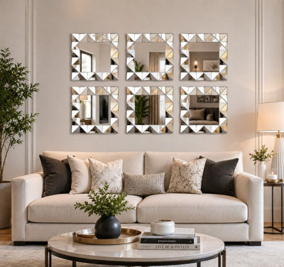 B&Q -  Set Of 6 Square Framed 3D Home Art Décoration Style Wall Hanging Mirror Geometric Pattern Gift Idea 40Cm Diameters