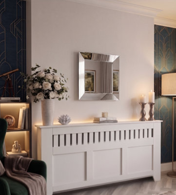 B&Q -  3D Silver Bevelled Edges Square Wall Hanging Mirror Plastic Framed Home Décoration Clear Surface Gift Idea 39.5X39.5X3Cm