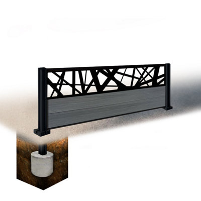 Easycomposite 2Ft Composite Fence Panel & Aluminium Post Sunken In GroundAnthracite Boards & Laser Topper Trellis