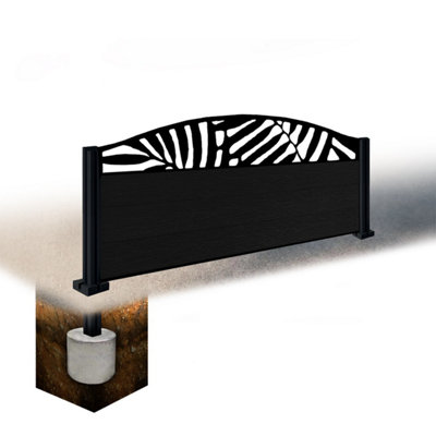 Easycomposite 2Ft Composite Fence Panel & Aluminium Post Sunken In GroundBlack Boards & Leafy Curved Topper Trellis