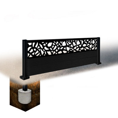 Easycomposite 2Ft Composite Fence Panel & Aluminium Post Sunken In GroundBlack Boards & Pebble Topper Trellis