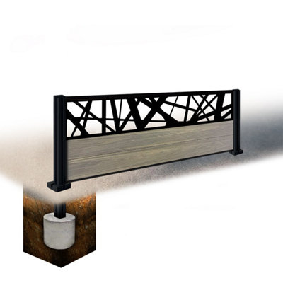 Easycomposite 2Ft Composite Fence Panel & Aluminium Post Sunken In GroundGreige Boards & Laser Topper Trellis