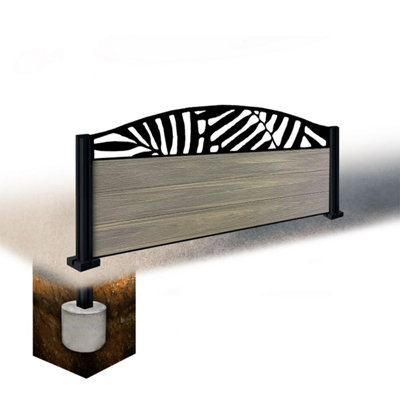 Easycomposite 2Ft Composite Fence Panel & Aluminium Post Sunken In GroundGreige Boards & Leafy Curved Topper Trellis