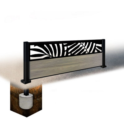 Easycomposite 2Ft Composite Fence Panel & Aluminium Post Sunken In GroundGreige Boards & Leafy Topper Trellis
