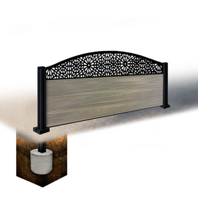 Easycomposite 2Ft Composite Fence Panel & Aluminium Post Sunken In GroundGreige Boards & Morocco Curved Topper Trellis