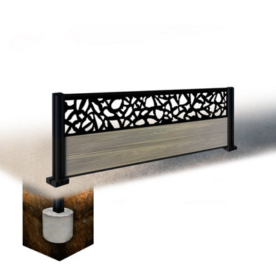 Easycomposite 2Ft Composite Fence Panel & Aluminium Post Sunken In GroundGreige Boards & Pebble Topper Trellis