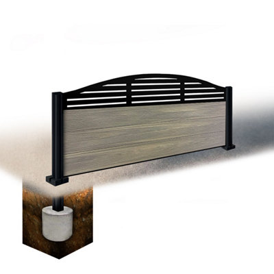 Easycomposite 2Ft Composite Fence Panel & Aluminium Post Sunken In GroundGreige Boards & Slat Curved Topper Trellis
