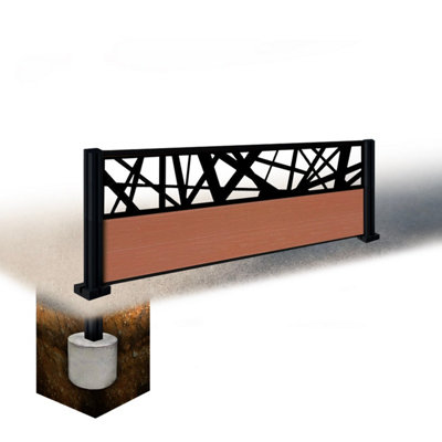 Easycomposite 2Ft Composite Fence Panel & Aluminium Post Sunken In GroundTeak Boards & Laser Topper Trellis