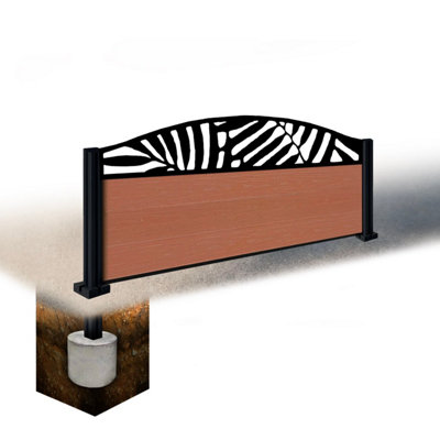 Easycomposite 2Ft Composite Fence Panel & Aluminium Post Sunken In GroundTeak Boards & Leafy Curved Topper Trellis