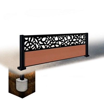 Easycomposite 2Ft Composite Fence Panel & Aluminium Post Sunken In GroundTeak Boards & Pebble Topper Trellis