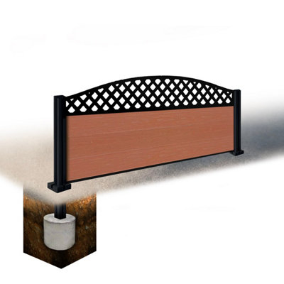 Easycomposite 2Ft Composite Fence Panel & Aluminium Post Sunken In GroundTeak Boards & Wave Curved Topper Trellis