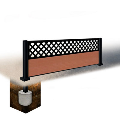 Easycomposite 2Ft Composite Fence Panel & Aluminium Post Sunken In GroundTeak Boards & Wave Topper Trellis
