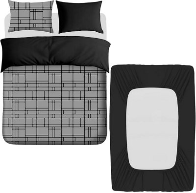 Pamposh 4 Pcs Super King Size Duvet Cover Sets With Matching Black Superking Size Fitted Sheets Premium Microfibre Reversible from B&Q