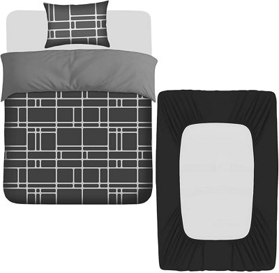 Pamposh 4 Pcs Double Duvet Set With Matching Black Double Fitted Sheet Breathable Premium Microfibre Reversible Quilt Cover from B&Q