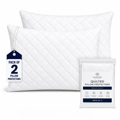 B&Q -  Quilted Pillow Protectors 2 Pack Premium Microfiber Pillow Covers Ultrasoft Breathable Pillow Cases With Zipper Closure