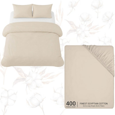 Pamposh Luxury 3Pc Egyptian Cotton Single Duvet Cover Set With ZipperCorner TiesMatching Pillowcase & Fitted Sheet Full Bedding Set from B&Q