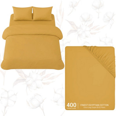 Pamposh Luxury 3Pc Egyptian Cotton Single Duvet Cover Set With ZipperCorner TiesMatching Pillowcase & Fitted Sheet Full Bedding Set from B&Q