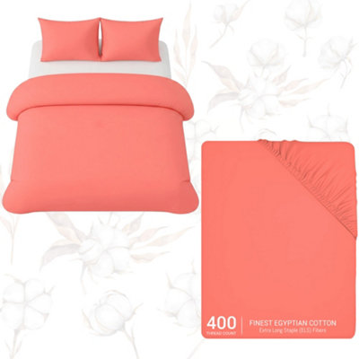 Pamposh Luxury 3Pc Egyptian Cotton Single Duvet Cover Set With ZipperCorner TiesMatching Pillowcase & Fitted Sheet Full Bedding Set from B&Q