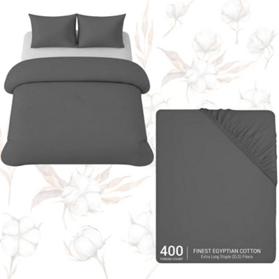 Pamposh Luxury 3Pc Egyptian Cotton Single Duvet Cover Set With ZipperCorner TiesMatching Pillowcase & Fitted Sheet Full Bedding Set from B&Q