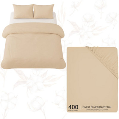 Pamposh Luxury 3Pc Egyptian Cotton Single Duvet Cover Set With ZipperCorner TiesMatching Pillowcase & Fitted Sheet Full Bedding Set from B&Q