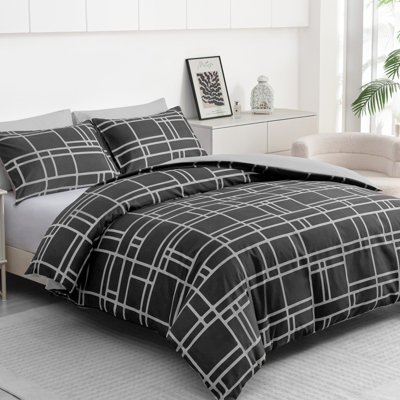 B&Q -  Double Duvet Set Premium Brushed Microfiber Duvet Cover Double Ultrasoft  Duvet Double Cover Set With Zipper Closure