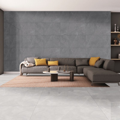 30 X Armo Charcoal Stone Effect Matt Porcelain Indoor Wall & Floor TilesTotal Coverage 21.6M2 (1200mm X 600mm Per Tile) from B&Q
