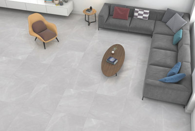 68 X Armo Silver Stone Effect Matt Porcelain Indoor Wall & Floor TilesTotal Coverage 48.96M2 (1200mm X 600mm Per Tile) from B&Q