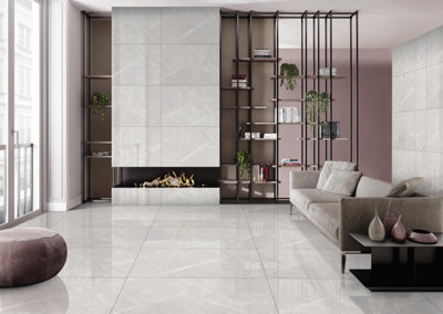 30 X Atlantide Bright Marble Effect Gloss Porcelain Indoor Wall & Floor TilesTotal Coverage 21.6M2 (1200mm X 600mm Per Tile) from B&Q